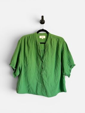 Xirena Green Gauze Cotton Short Sleeve Blouse Womens S